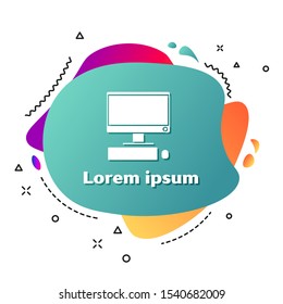 White Computer monitor with keyboard and mouse icon isolated on white background. PC component sign. Abstract banner with liquid shapes. Vector Illustration