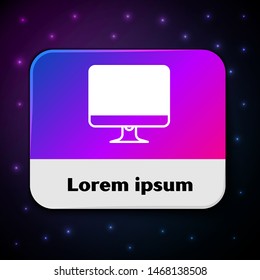 White Computer monitor screen icon isolated on black background. Electronic device. Front view.  Rectangle color button. Vector Illustration