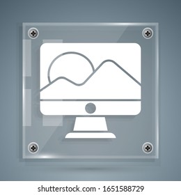 White Computer monitor screen icon isolated on grey background. Electronic device. Front view. Square glass panels. Vector Illustration