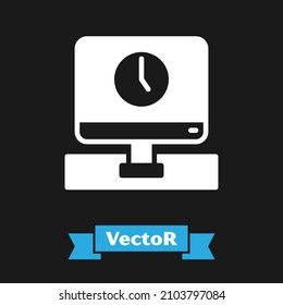 White Computer monitor time icon isolated on black background. Electronic device. Front view.  Vector