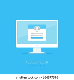 White Computer Monitor With Website Login Screen Vector Illustration In Flat Style