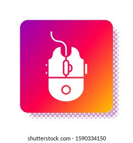 White Computer mouse gaming icon isolated on white background. Optical with wheel symbol. Square color button. Vector Illustration