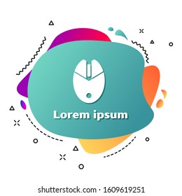 White Computer mouse gaming icon isolated on white background. Optical with wheel symbol. Abstract banner with liquid shapes. Vector Illustration