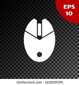 White Computer mouse gaming icon isolated on transparent dark background. Optical with wheel symbol.  Vector Illustration