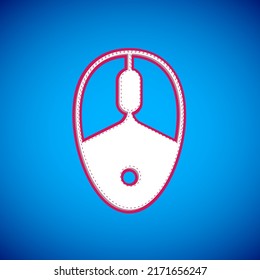 White Computer mouse gaming icon isolated on blue background. Optical with wheel symbol.  Vector