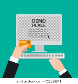 White computer mouse in hand with transparent background for your design, vector illustration