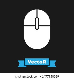 White Computer mouse icon isolated on black background. Optical with wheel symbol.  Vector Illustration