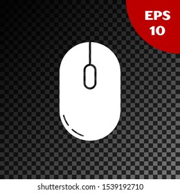 White Computer mouse icon isolated on transparent dark background. Optical with wheel symbol.  Vector Illustration