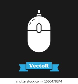 White Computer mouse icon isolated on black background. Optical with wheel symbol.  Vector Illustration