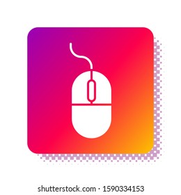 White Computer mouse icon isolated on white background. Optical with wheel symbol. Square color button. Vector Illustration