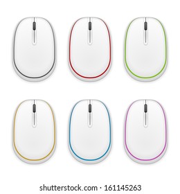 White computer mouse on white backgrond, top view, vector eps10 illustration