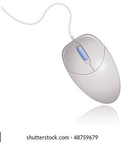 White Computer Mouse whit reflection. Vector Illustration.