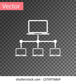 White Computer network icon isolated on transparent background. Laptop network. Internet connection. Vector Illustration