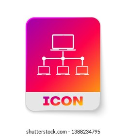 White Computer network icon isolated on white background. Laptop network. Internet connection. Rectangle color button. Vector Illustration