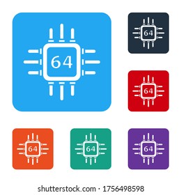 White Computer Processor With Microcircuits CPU Icon Isolated On White Background. Chip Or Cpu With Circuit Board. Micro Processor. Set Icons In Color Square Buttons. Vector Illustration