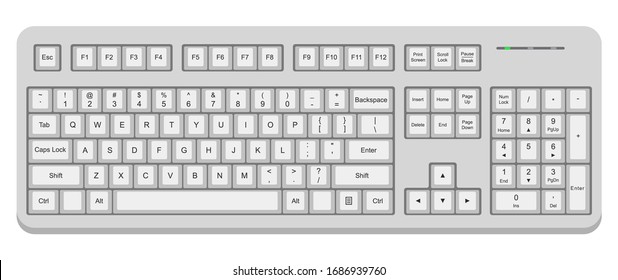 White computer qwerty keyboard. Simple flat vector illustration isolated on white background 