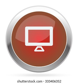 White Computer Screen icon on red web app button