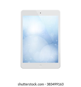 White Computer tablet with bokeh background on screen.  Illustration Similar To iPad.