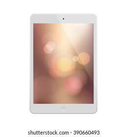 White Computer tablet with bokeh background on screen. Illustration Similar To iPad.