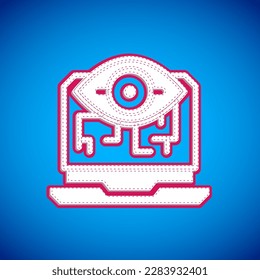 White Computer vision icon isolated on blue background. Technical vision, eye circuit, video surveillance system, augmented reality systems.  Vector