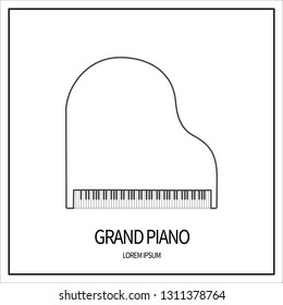  White concert piano, keyboards and plucked instruments. Icon made from lines isolated on white background. Banner with frame. Vector illustration