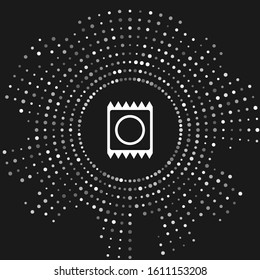 White Condom in package icon isolated on grey background. Safe love symbol. Contraceptive method for male. Abstract circle random dots. Vector Illustration