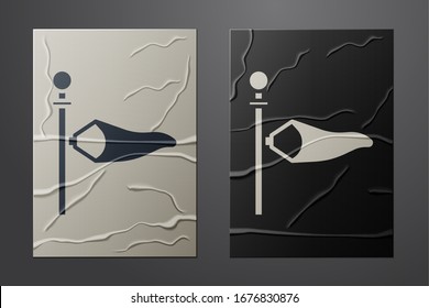 White Cone meteorology windsock wind vane icon isolated on crumpled paper background. Windsock indicate the direction and strength of the wind. Paper art style. Vector Illustration