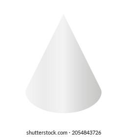 White cone shape. Geometric 3D symbol. Vector isolated on white