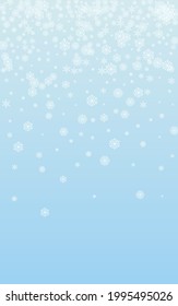Azul vector de fondo de confetti blanco. Patrón frío de lago. Ilustración de navidad de nieve ligera. Textura de copo de nieve de partículas.