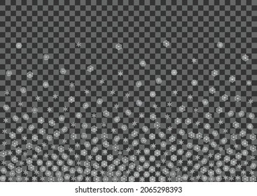 White Confetti Background Vector Transparent. Snow Fall Texture. Light Flake Decoration Pattern. Crystal Snowflake Card.