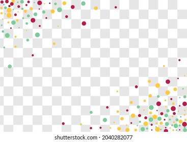 White Confetti Flying Vector Transparent Background. Celebration Splash Pattern. Christmas Dot Backdrop. Rainbow Round Festival Illustration.