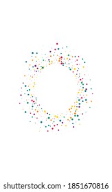 White Confetti Invitation White Background. Top Rain Design. Abstract Dot Wallpaper. Rainbow Circle Vector Card.