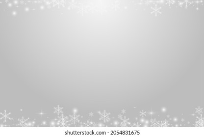Fondo Gris Vector de Confetti Blanco. Postales de copo de nieve con caída de plata. Elegante Textura de Nieve. Invitación a puntos de brillo.