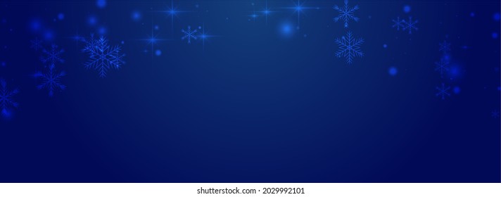 White Confetti Vector Pnoramic Blue Background. Glow Shine Flake Wallpaper. Festive Dots Invitation. Subtle Snowflake Banner.