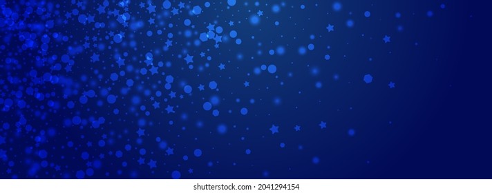 Fondo Azul Pnorámico Vector De Confetti Blanco. Ilustración de nieve de Navidad plateada. Un sutil patrón de nevada. Textura de copo de nieve de Navidad.