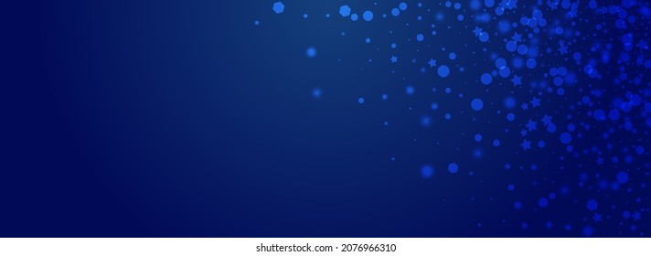 Fondo Azul Pnorámico Vector De Confetti Blanco. Diseño De Copo De Nieve Sutil Plata. Elegante Invitación a la Nieve. Postal de nieve de Navidad.