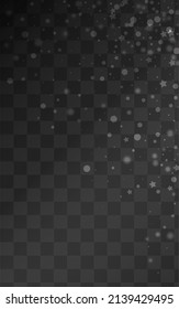 White Confetti Vector Transparent Background. Abstract Snowflake Design. Gray New Wallpaper. Holiday Snowfall Holiday.