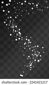 White Confetti Vector Transparent Background. magic Snowfall Pattern. Gray Sky Backdrop. Fantasy Snow Texture.