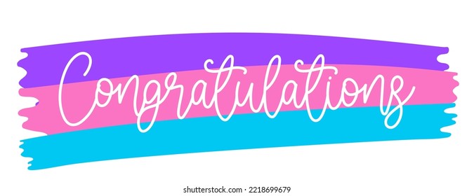 White Congratulations cursive word on a cute colorful brush background.