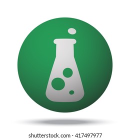White Conical Flask web icon on green ball