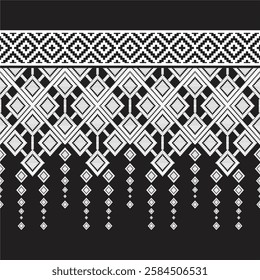 White connectable diamond shaped ikat seamless pattern border line for decorations, backgroiund,  fabric prints, textile