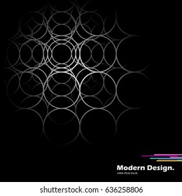 White connected circles on the black background. Vector geometric pattern.