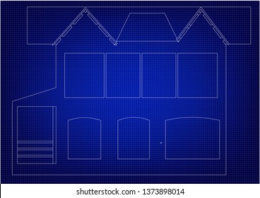 White construction of house in the blue background