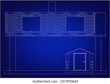 White construction of house in the blue background