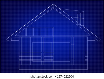 White construction of house in the blue background