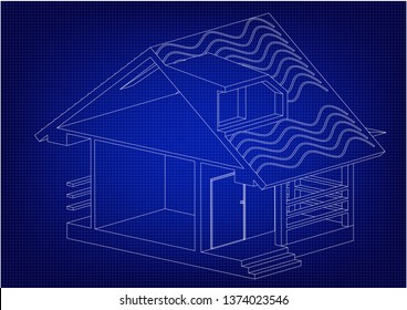 White construction of house in the blue background