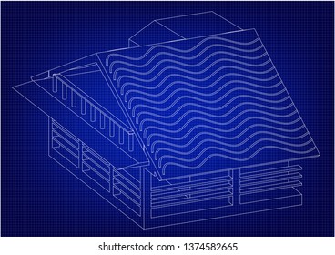 White construction of house in the blue background