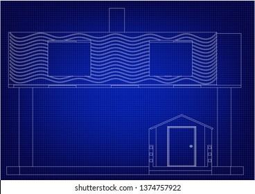 White construction of house in the blue background
