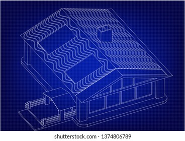 White construction of house in the blue background