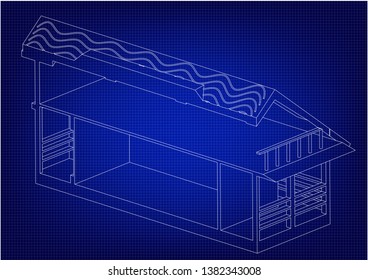 White construction of house in the blue background